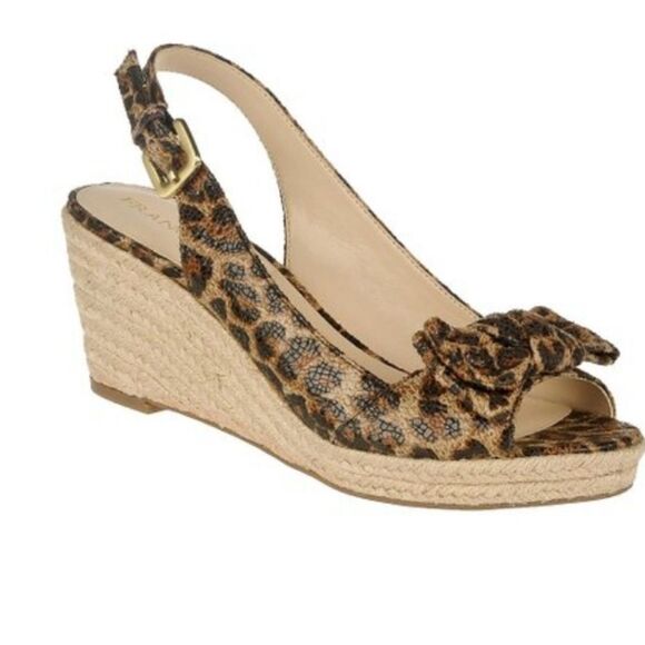 MONTEGO BAY CLUB LEOPARD BROWN CAMINO PEEP-TOE WEDGE SANDAL - Picture 2 of 14